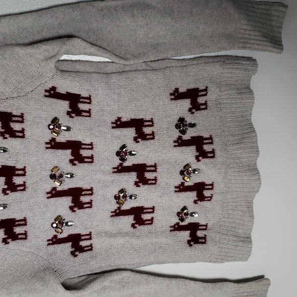 J crew wool lama and beaded sweater, chunky knit, crew neck, holiday, women's XS - Picture 3 of 7